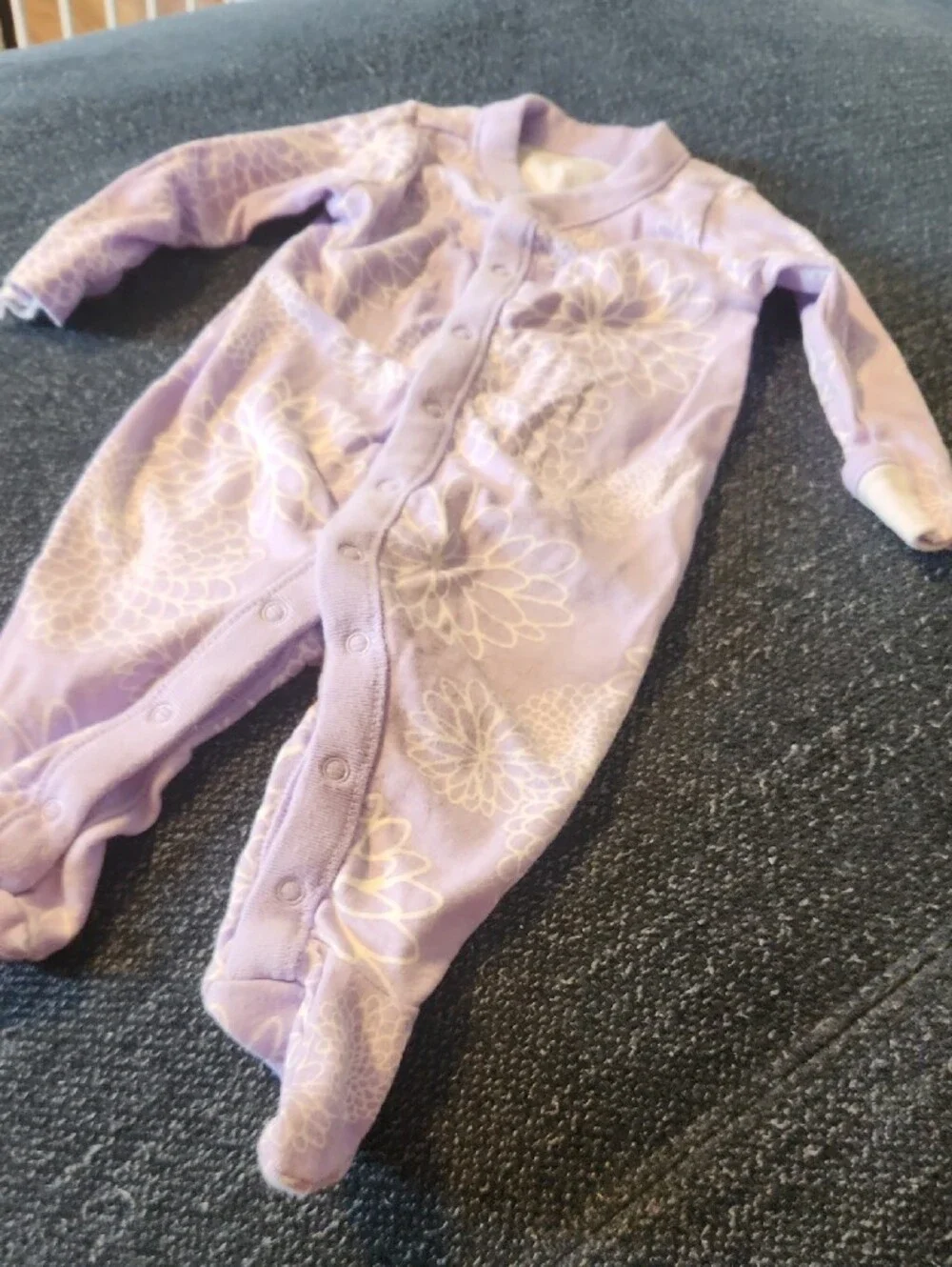 Old Navy Lilac Floral Footed One-Piece With Mits Attached